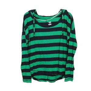 Nike The Athletic Dept Green Navy Hooded Bamboo Rayon Long Sleeve Tee Women's L